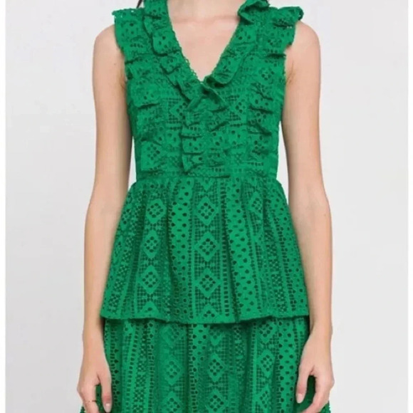 Endless Rose Lace Green tiered Midi Dress (M) - Picture 4 of 8